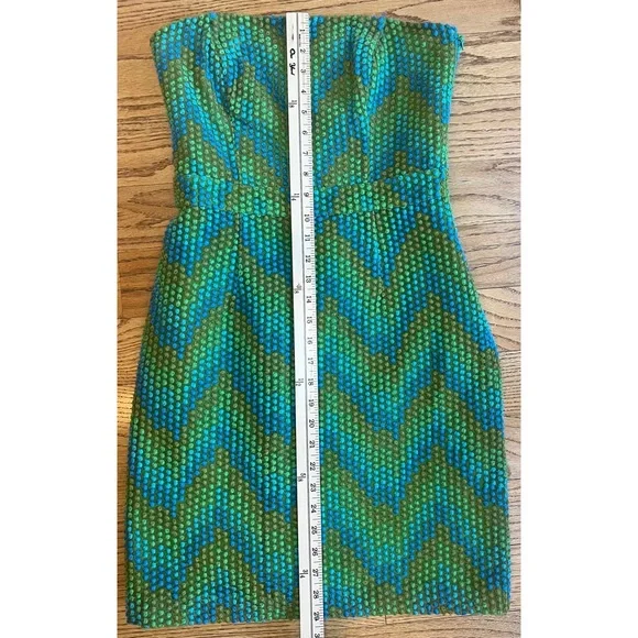 Beth Bowley Strapless Dress Blue Green Geometric Size 6 Retro 60s Style Chic - Picture 8 of 11